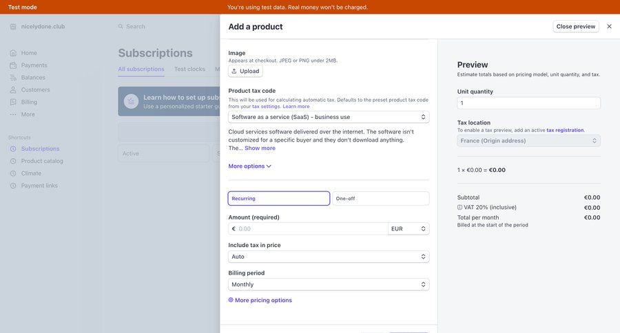 Stripe
			 price e-commerce file upload form payment options service plans subscription management upload image payment confirmation pricing plans subscription plans recurring billing premium payment page pricing calculator product packages pricing packages ui page example