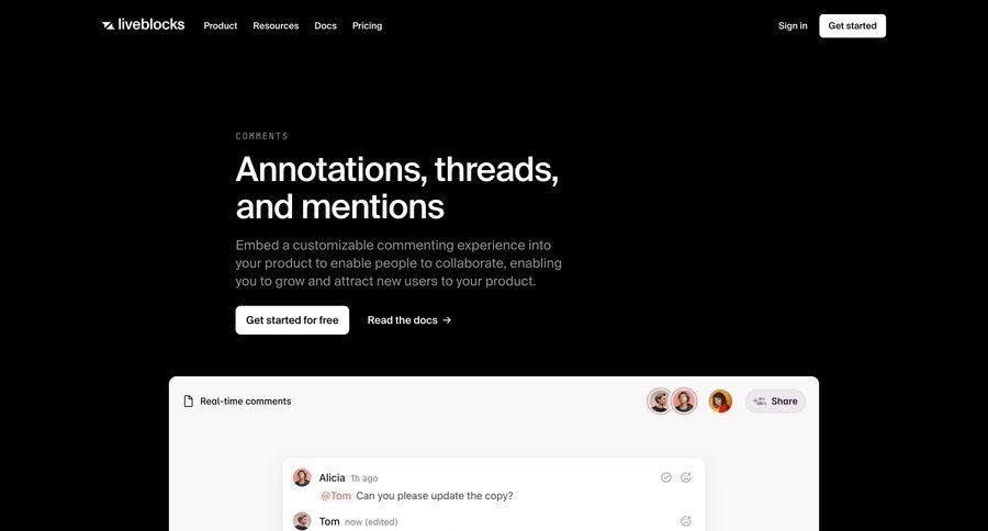 Liveblocks
			 real-time collaboration b2b saas ui page example