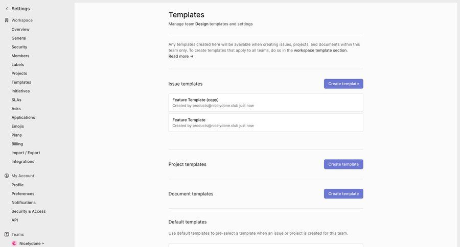 Linear
			 configuration settings sidebar navigation project management form templates document list free plan free templates sidebar template creation ui page example