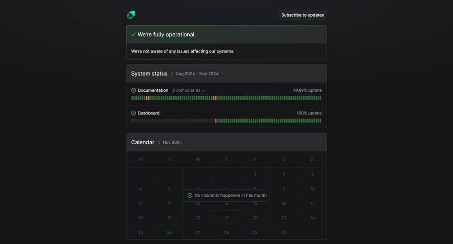 Mintlify
				system status ui page example