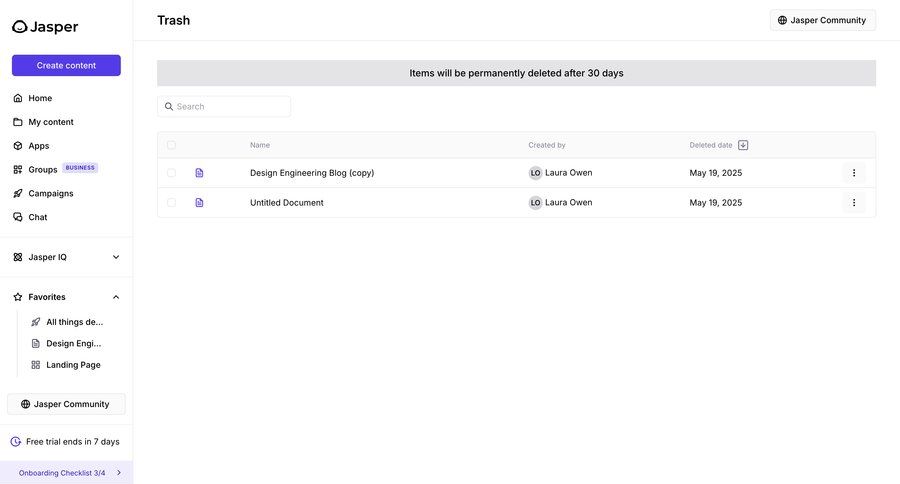 Jasper
			list trash & archive content management sidebar table ui page example