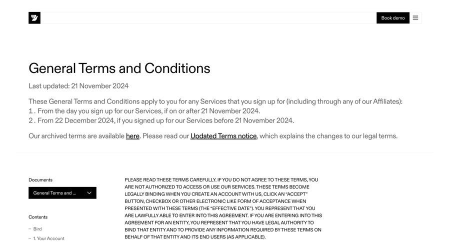 Bird
				legal ui page example