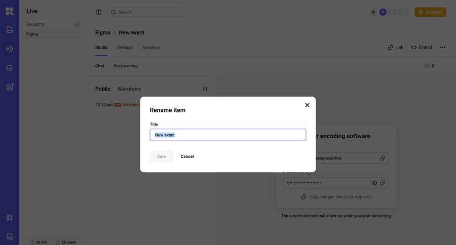 Kinescope
			 chat interface event management ui page example