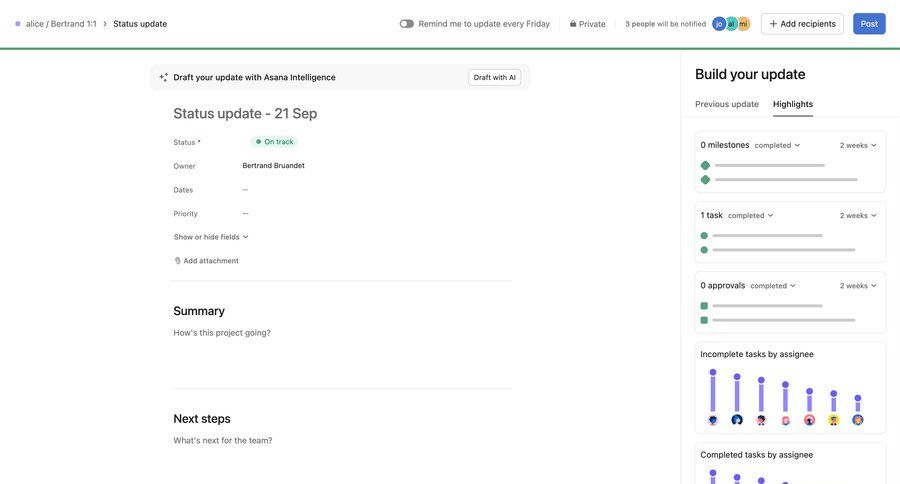 Asana
			 task management team collaboration dashboard project management form ai assistance create data visualization recent activity social feed newsfeed activity stream timeline ui progress bar summary ui page example
