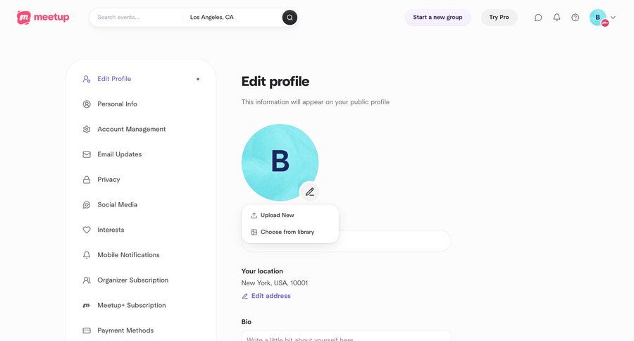 Meetup
			 account management avatar upload ui page example