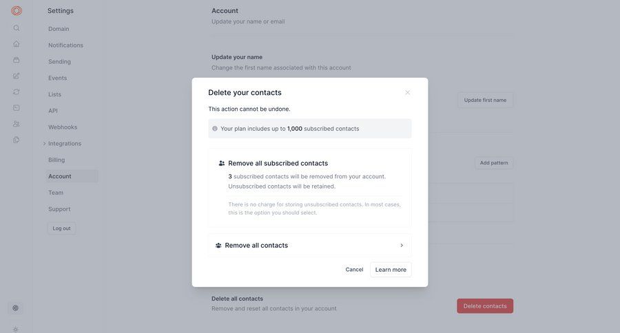 Loops
			 data management settings sidebar navigation account management confirmation message ui page example
