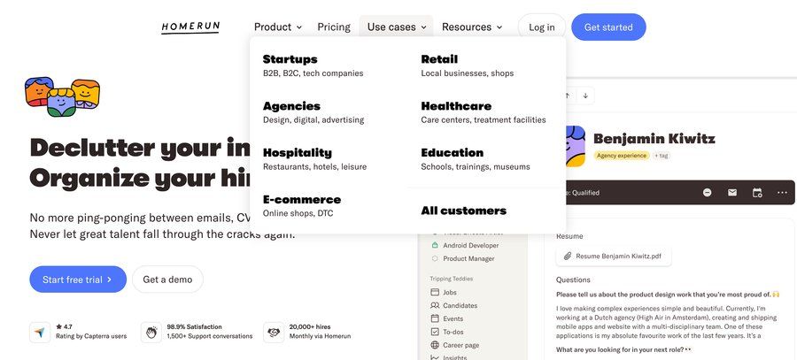 Homerun
			 homepage trainings b2b website ui page example