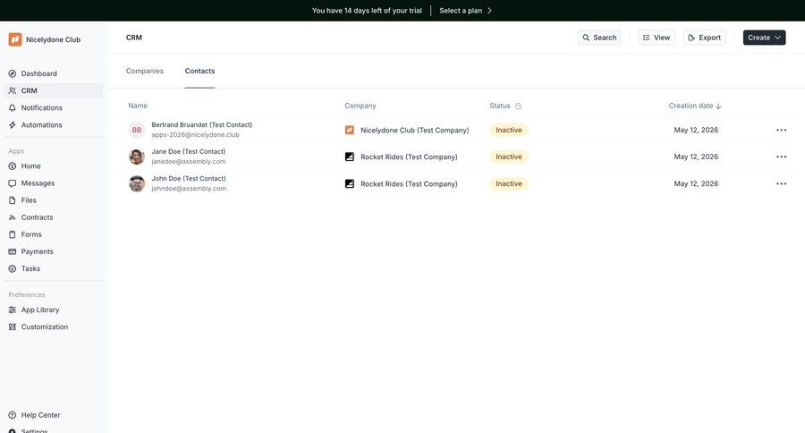 Assembly AI App Builder
			list actions export information state trial banner b2b saas ui page example