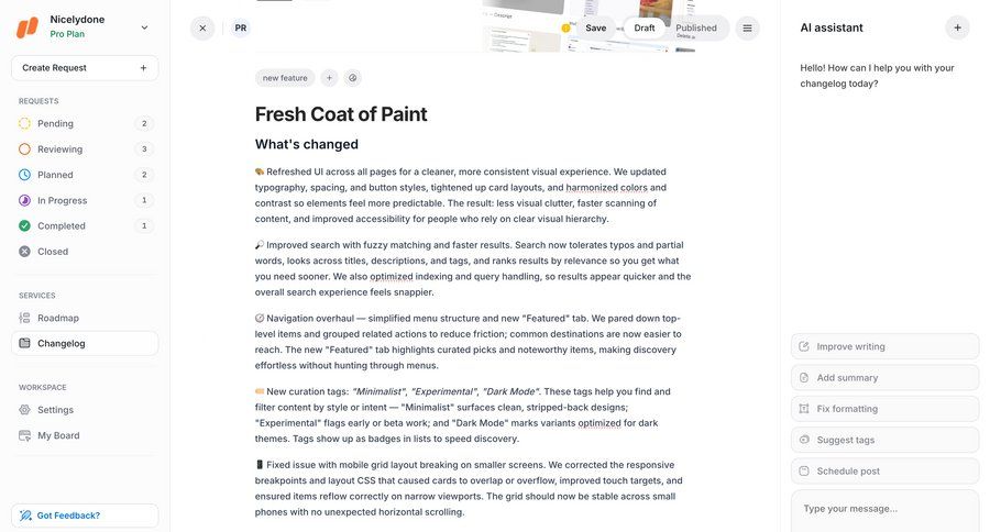 UserJot
			 sidebar message communication menu changelog ui page example