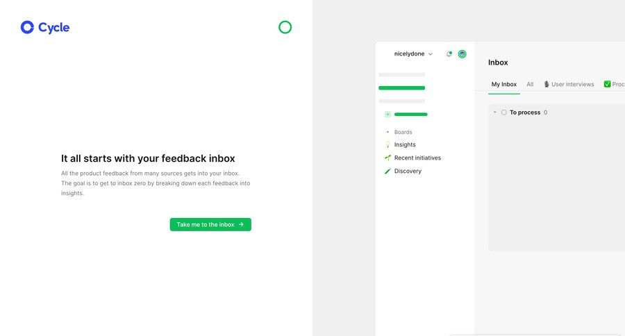 Cycle
			 task management dashboard onboarding split screen progress indicator inbox management inbox progress progress bar ui page example