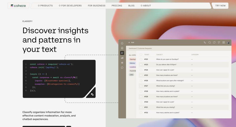 Cohere
			 advanced search customer support chat comment mode ui page example