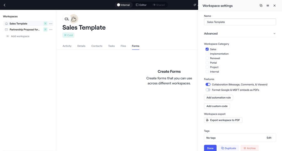 Dock
			 sidebar navigation workspace settings detail view b2b saas ui page example