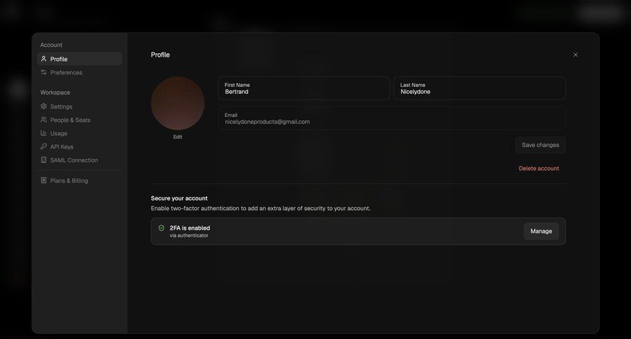 Flora
			 user account dark theme user profile sidebar settings security sidebar navigation account management account settings profile management profile settings save changes account deletion ui page example