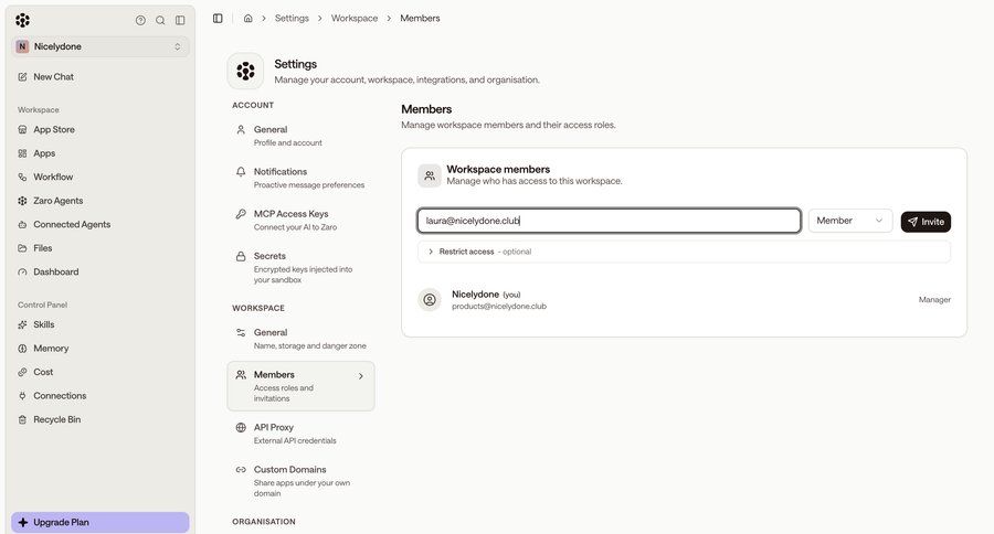 Zaro
			 user management workspace settings access control ui page example