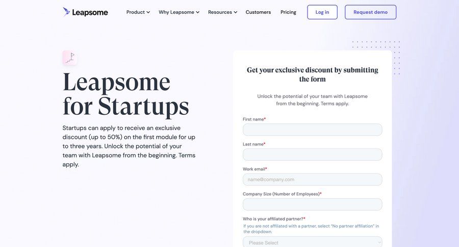 Leapsome
			startup & non-profit program pricing calculator ui page example