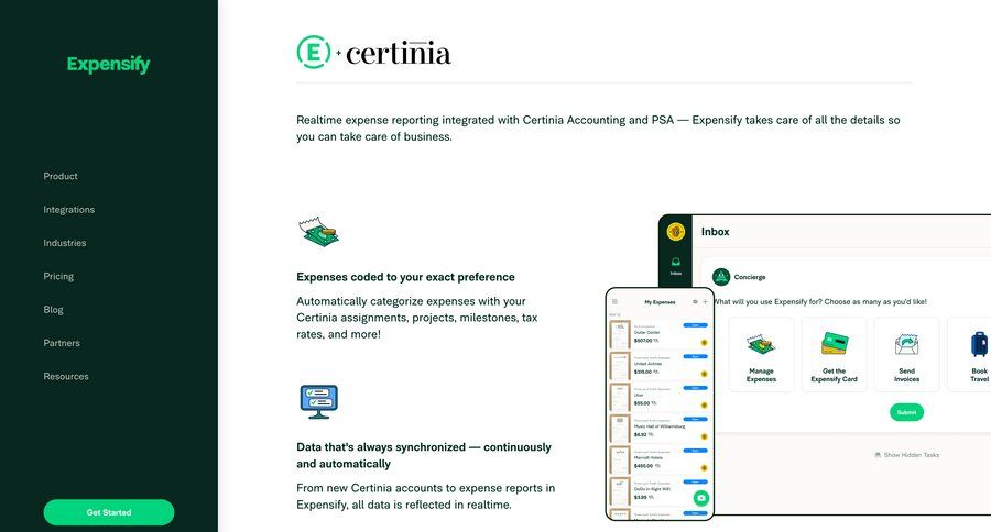 Expensify
			 integration expense management erp integration download report b2b saas features management pay bill ui page example