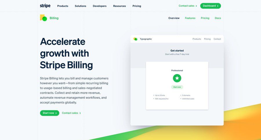 Stripe
			 subscription management payment processing recurring billing ui page example