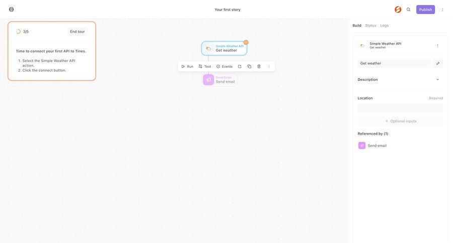Tines
			 configuration workflow onboarding form automation progress indicator workflow builder workflow automation workflow creation workflow configuration workflow screen rounded corners tutorial setup on boarding integration progress guided tour progress bar configuration screen api integration ui page example