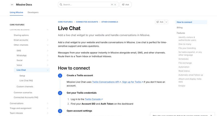 Missive
			 documentation integration setup ui page example