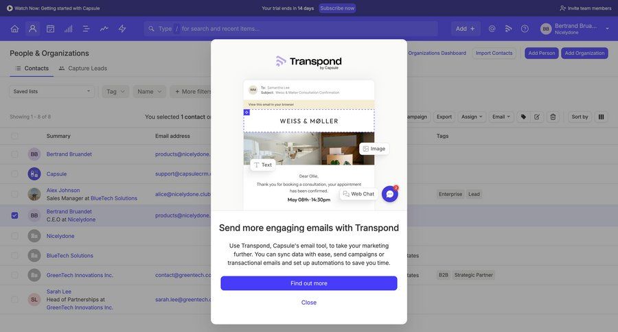 Capsule
			 email communication email marketing ui page example