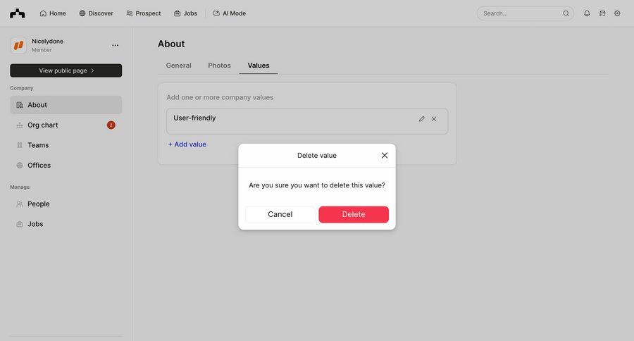 The org
			settings modal & popover company about & company mission delete configuration settings form delete account setup confirmation modal dialog confirmation screen confirmation message ui page example
