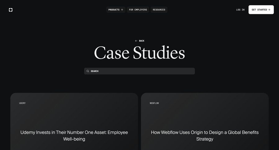 Origin Financial
			 newsletter signup customer stories ui page example