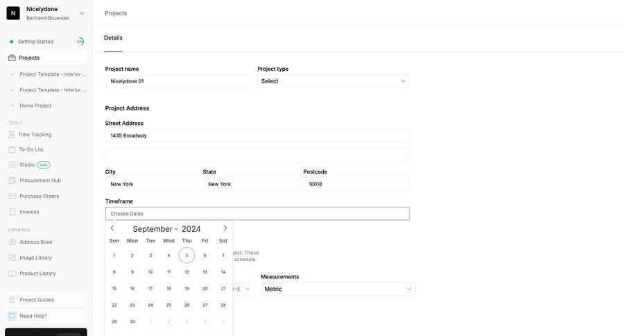Programa
			 sidebar navigation project management form project setup getting started date picker datepicker ui page example