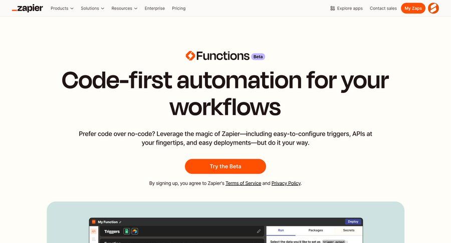 Zapier
			 workflow automation workflow management integration features code snippet ui page example