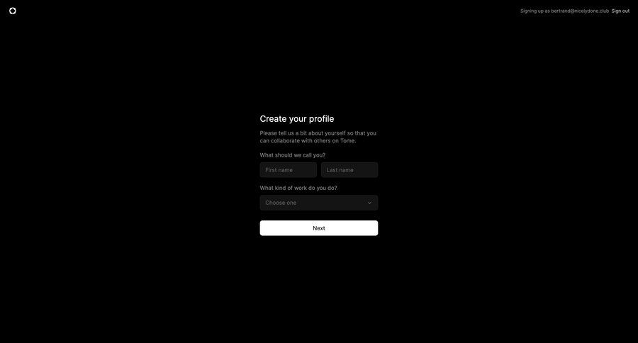 Tome
			 onboarding form account setup account creation user profile create new account interactive map profile creation ui page example