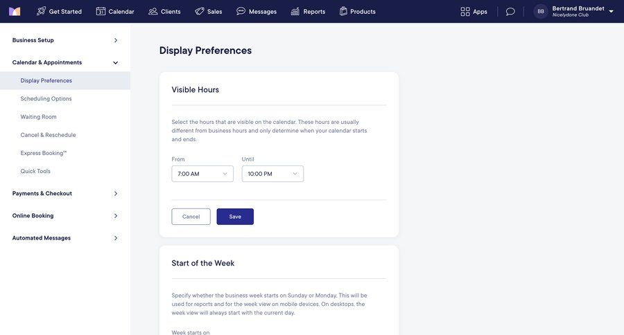 Mangomint
			 configuration settings sidebar preferences time management ui page example