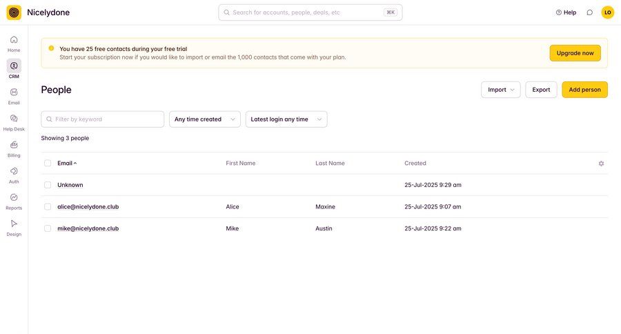 Outseta
			create list warning state data management sidebar navigation export data display table ui page example