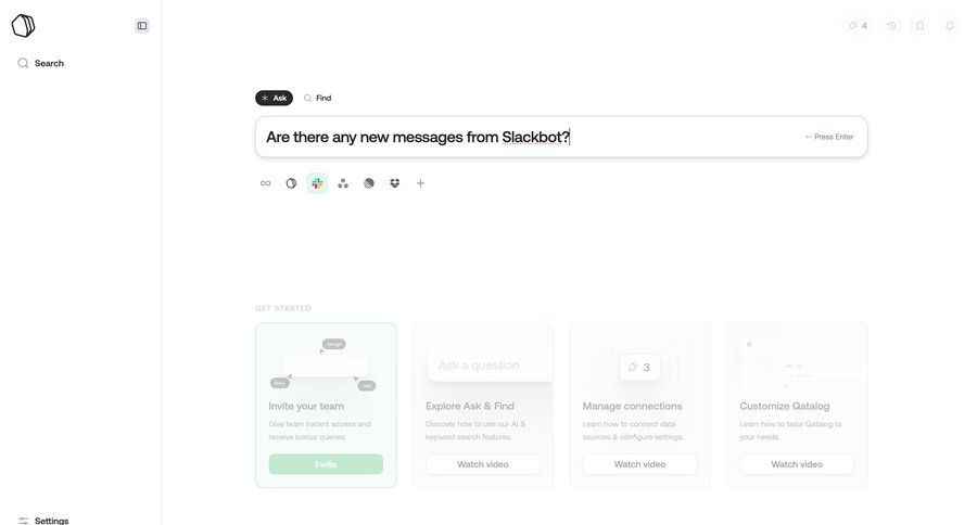 Qatalog
			 team collaboration dashboard onboarding conversational interface sidebar research menu desktop ui page example