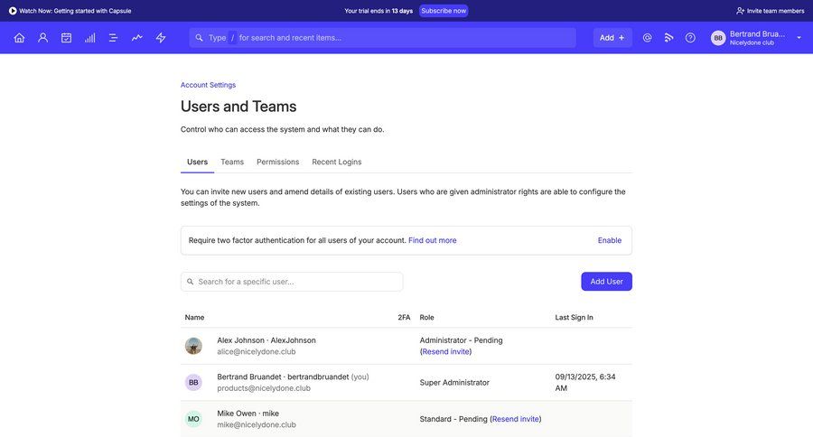 Capsule
			 settings user management account management account settings user role table ui page example