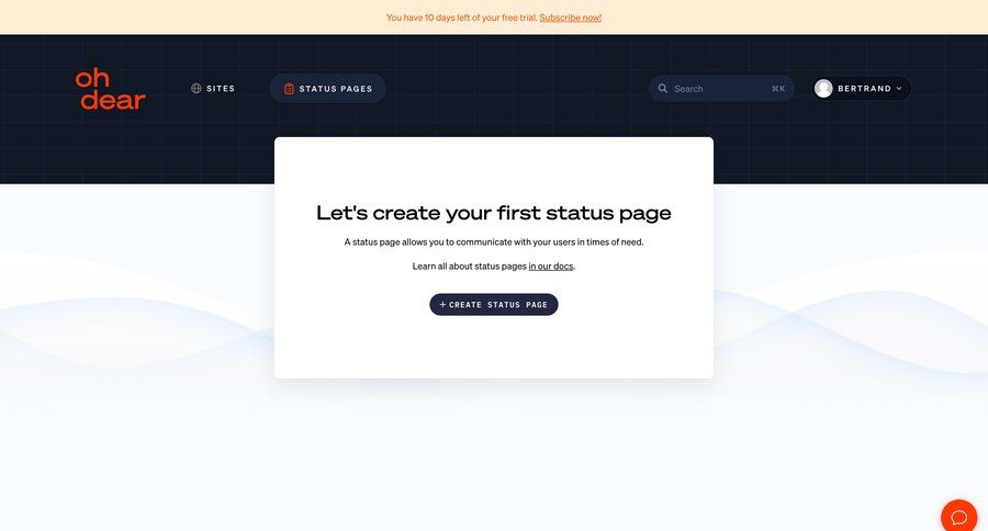 Oh Dear
			 modal screen onboarding status page ui page example