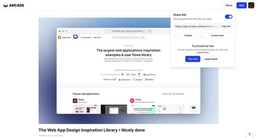 Arcade
			 rounded corners sharing content sharing design collaboration paywall share modal content discovery upgrade modal pay access controls ui page example