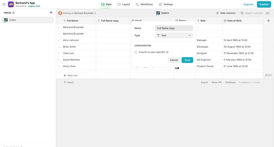 Glide
			 data management user management data export save changes data import table cancel changes ui page example