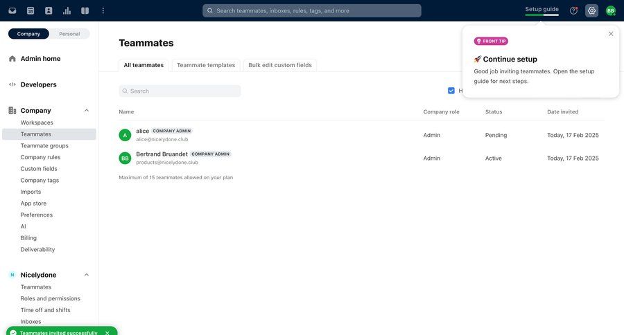 Front
			 collaboration settings dashboard sidebar navigation user management grid onboarding progress indicator bulk import bulk edit sidebar table toast notification ui page example