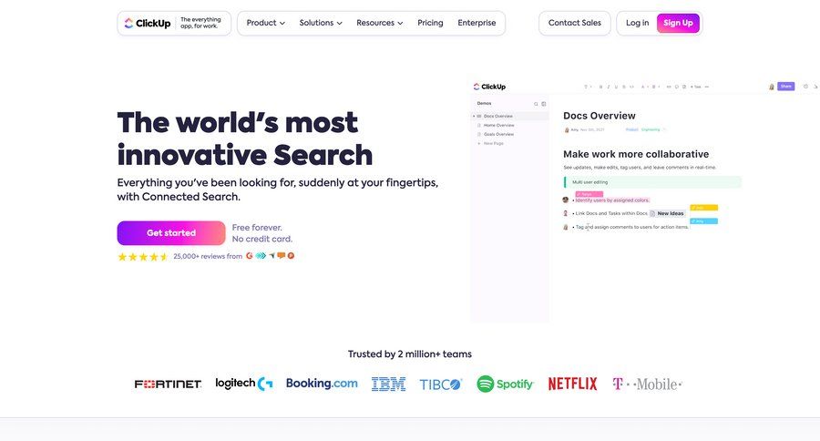 ClickUp
			 manage links extend trial features management call to action location map world map features quick keys marketing website design date filter advanced search real-time editing global search search results command k ui page example