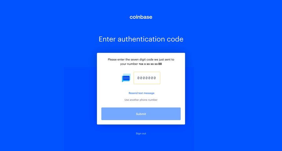Coinbase
				onboarding page example