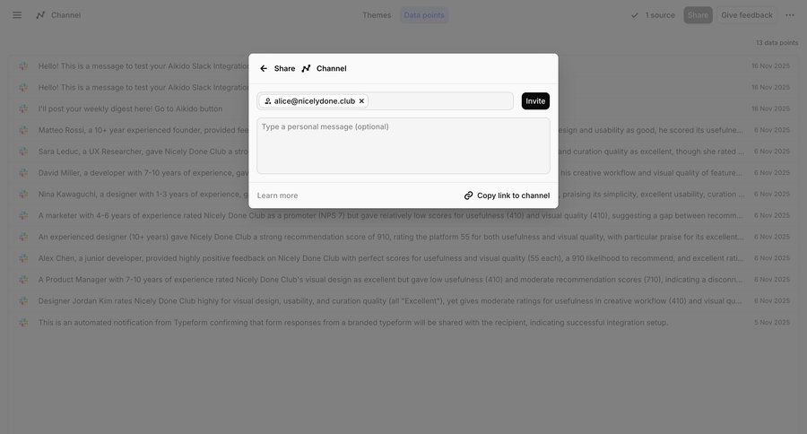 Dovetail
			 collaboration share modal ui page example