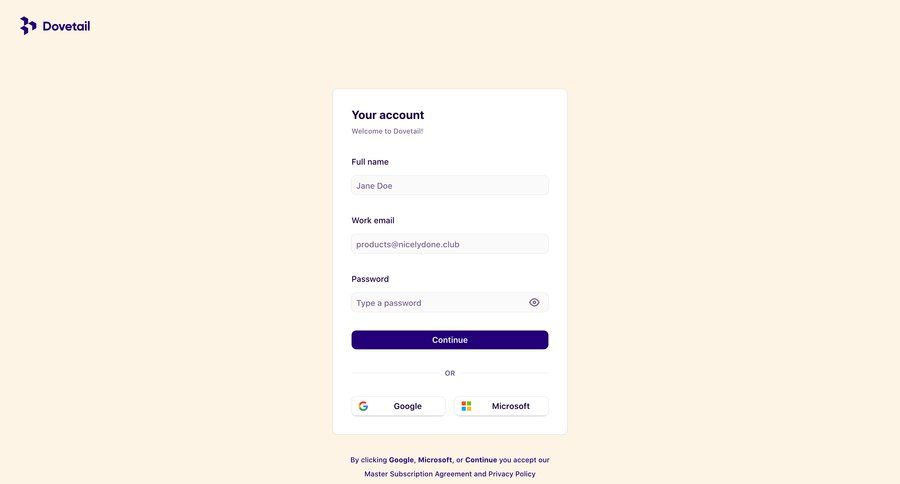 Dovetail
				signup page example