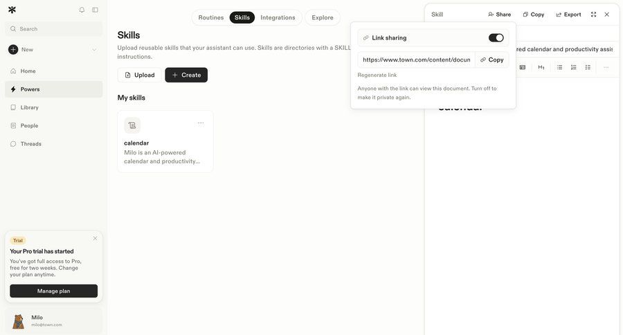 Town
			 document sharing ui page example