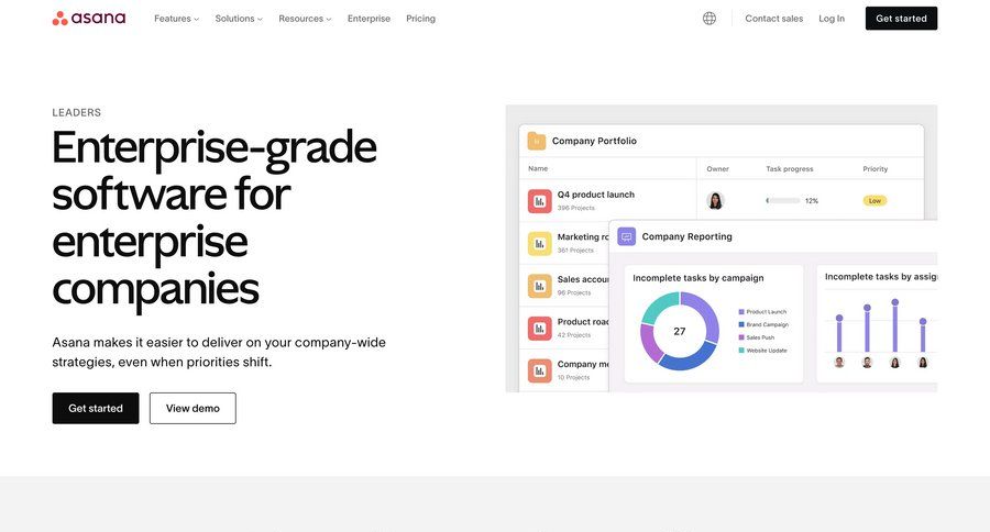 Asana
			product page feature enterprise accordion map view enterprise features competition features management ui page example