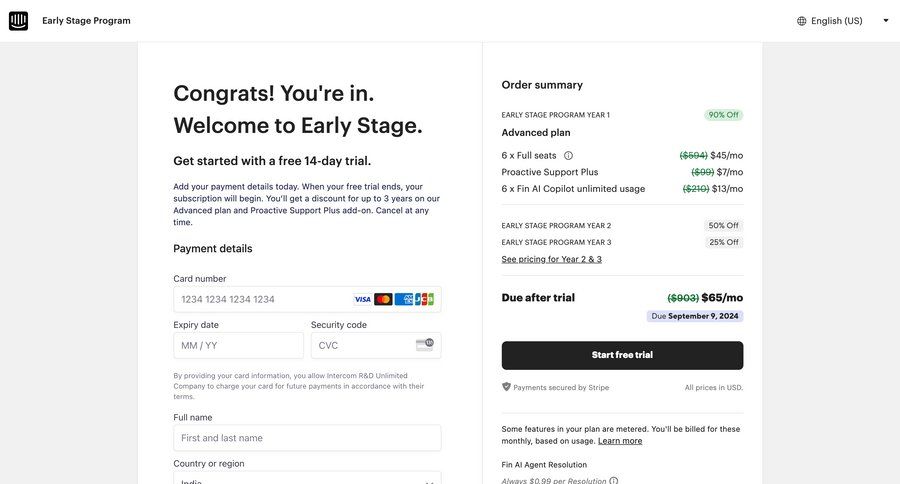 Intercom
			 trial checkout free trial payment history cancel trial auth signup create new account register payment options product packages payment page payment confirmation ui page example