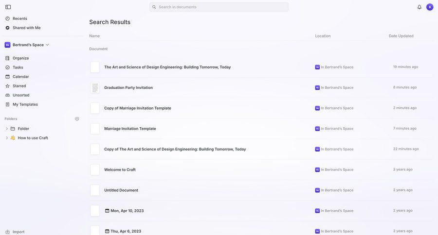 Craft
			 document list global search search results ui page example