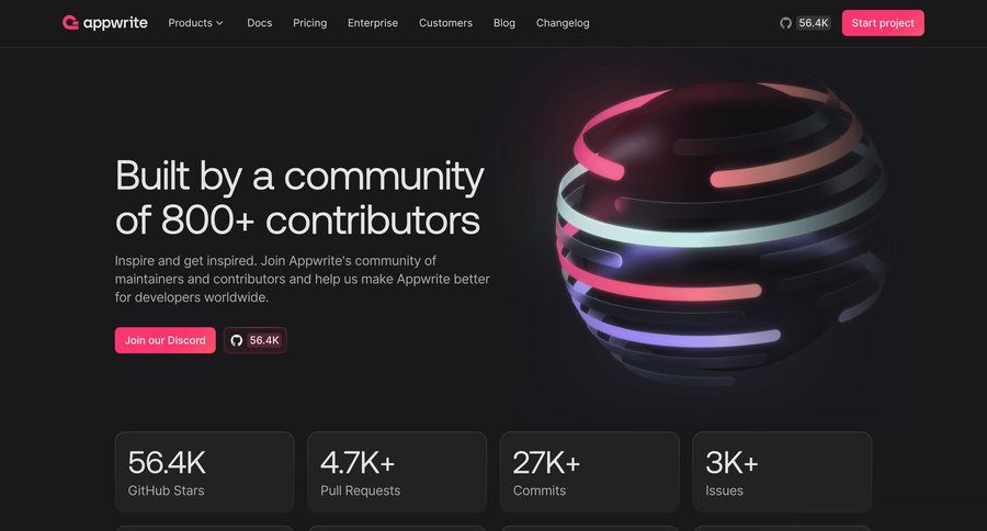 Appwrite
				landing page ui page example