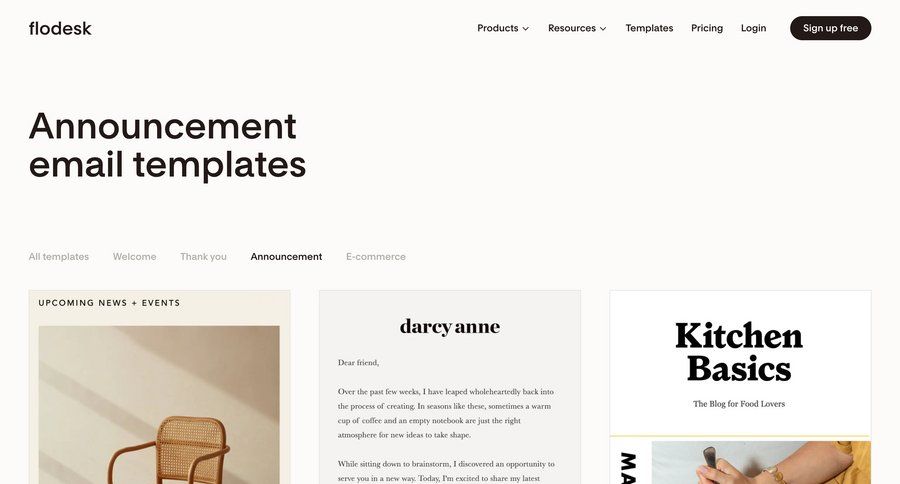 Flodesk
			 send invitation free templates announcement blog templates check out newsletter signup ui page example