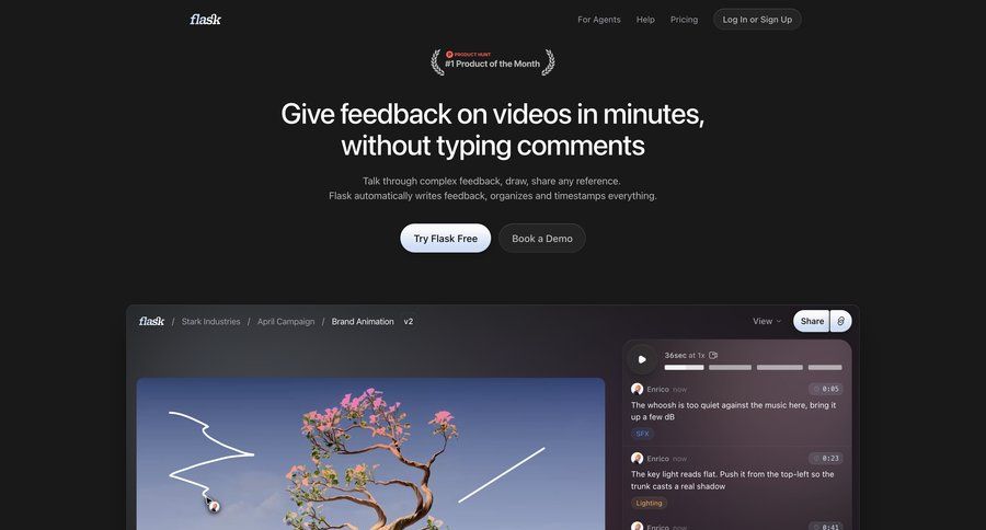 Flask
			landing page product page b2b saas ui page example