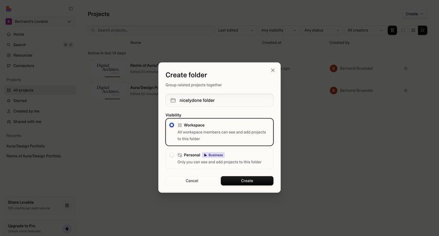 Lovable
			 file management project organization ui page example