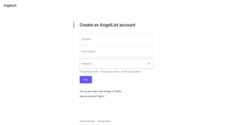 Angellist
				signup page example